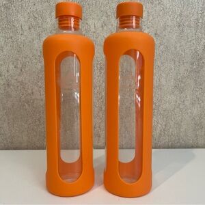 Teavana Orange Glass Water Sports Bottles with Silicone Sleeve and Stopper 2